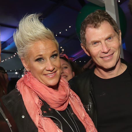 Anne Burrell and Bobby Flay at a Food Network event in 2018.