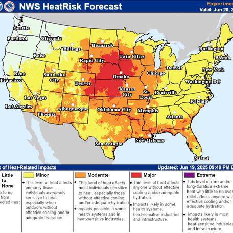 A heat wave will bring high temperatures across most of the United States beginning June 20.
