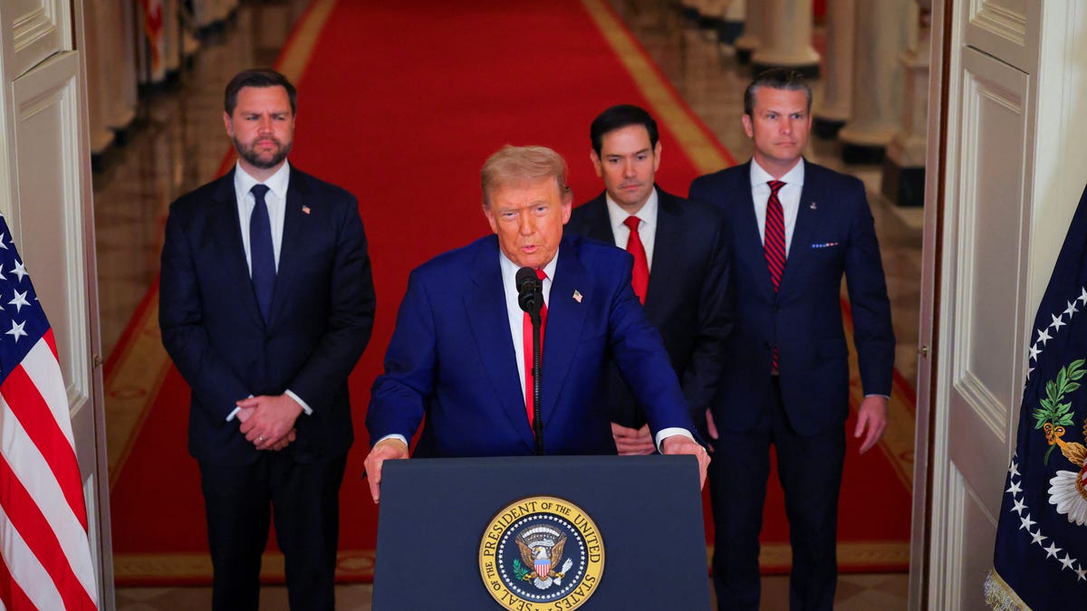 President Donald Trump delivers an address to the nation at the White House on June 21, 2025, following U.S. strikes on Iran's nuclear facilities.