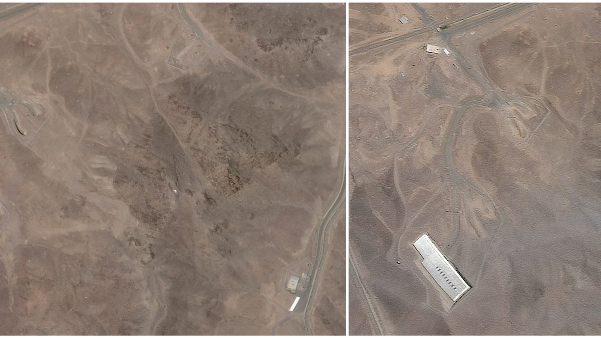 A combination picture shows satellite images over Fordow, before and after the U.S. struck the underground nuclear facility, near Qom, Iran, on June 2, 2025 (L) and June 22, 2025.