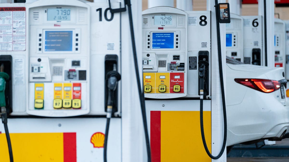 Shell gas pumps sell regular gasoline at $3.59 per gallon and diesel for $3.69 per gallon on March 15, 2024, in Mesa.