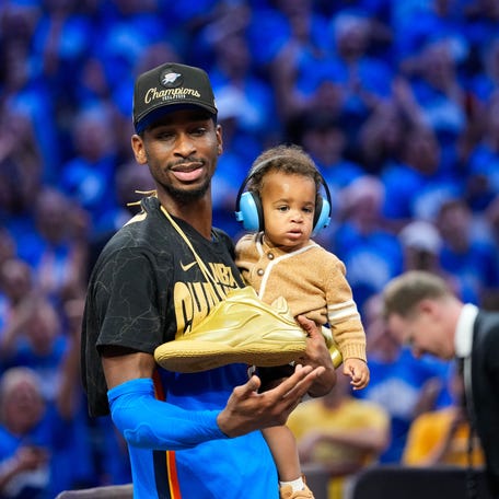 Game 7: Oklahoma City Thunder's Shai Gilgeous-Alexander celebrates after winning the NBA Finals.