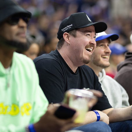 Comedian Shane Gillis looks on during the second quarter of action between the Philadelphia 76ers and the Memphis Grizzlies at Wells Fargo Center, Nov. 2, 2024, Philadelphia.