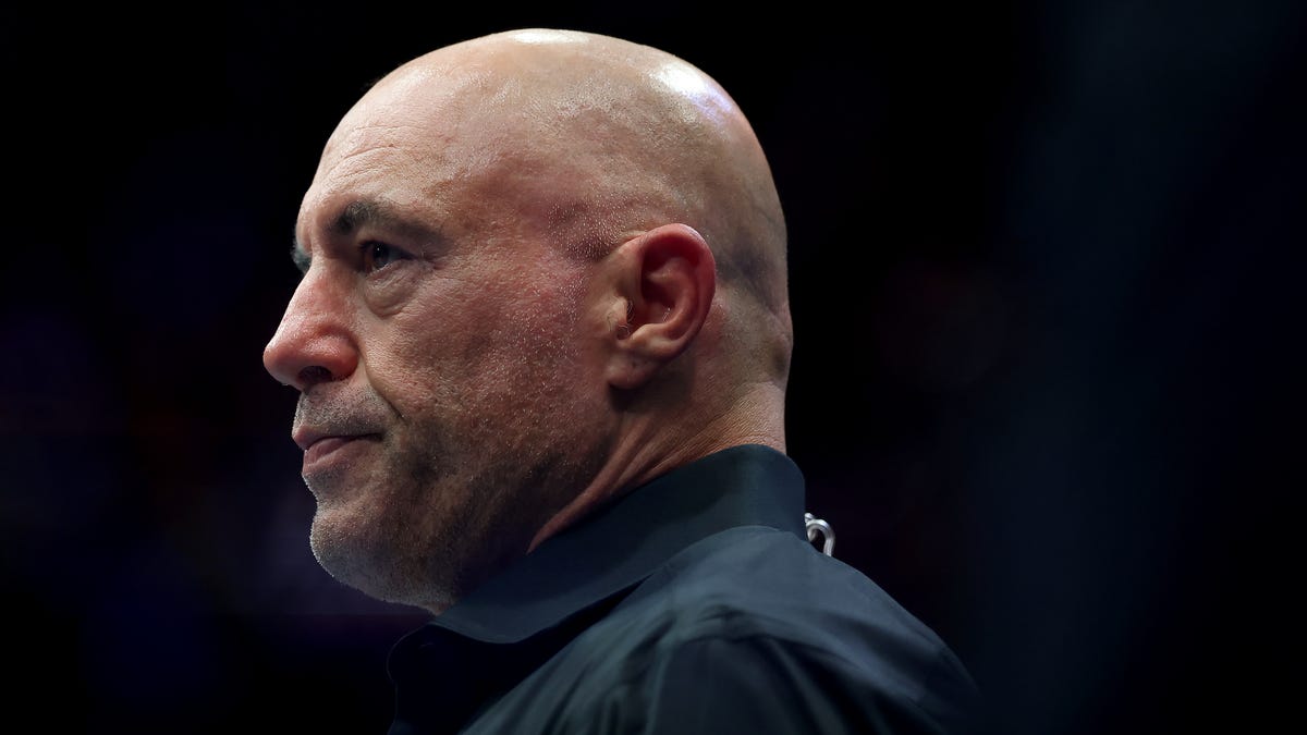 NEWARK, NEW JERSEY - JUNE 07: Joe Rogan looks on during UFC 316 at the Prudential Center on June 07, 2025 in Newark, New Jersey. (Photo by Elsa/Getty Images)