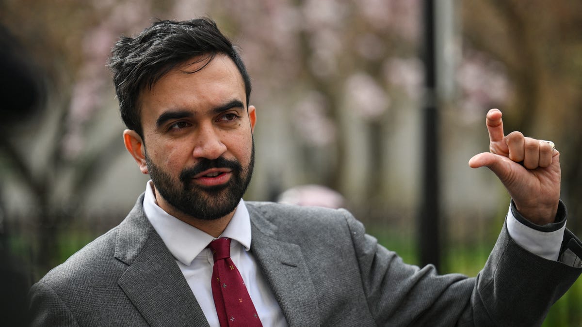 New York City mayoral candidate and democratic State Representative Zohran Mamdani campaigns in New York City on April 16, 2025.