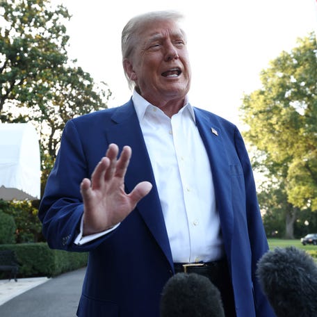 Donald Trump speaks to media ahead of boarding Marine One to depart to attend the NATO Summit in The Hague, Netherlands, from the South Lawn at the White House in Washington, D.C. on June 24, 2025.