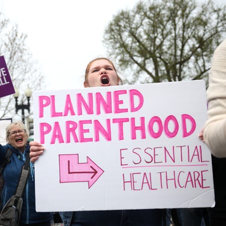 Abortion-rights supporters rally outside the U.S. Supreme Court on April 2, 2025, in Washington DC.
