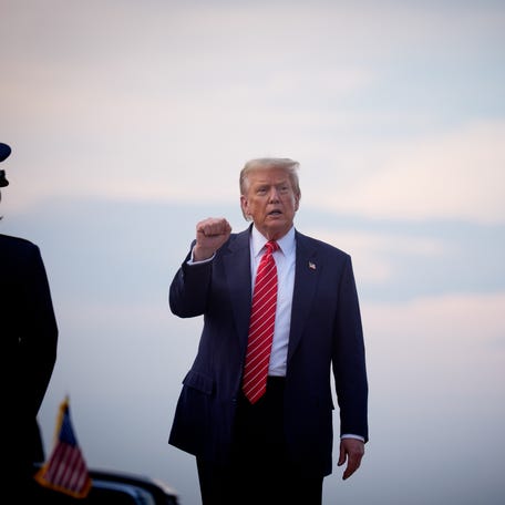 U.S. President Donald Trump returns from the 2025 NATO Summit on June 24, 2025 at Joint Base Andrews, Maryland. This year's NATO summit, which brings together heads of state and government from across the military alliance, was held in the Netherlands for the first time. Among other matters, members are to approve a new defense investment plan that raises the target for defense spending to 5% of GDP.