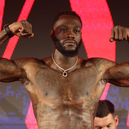 Deontay Wilder Of Team Matchroom weighs in on May 31, 2024 in Riyadh, Saudi Arabia.