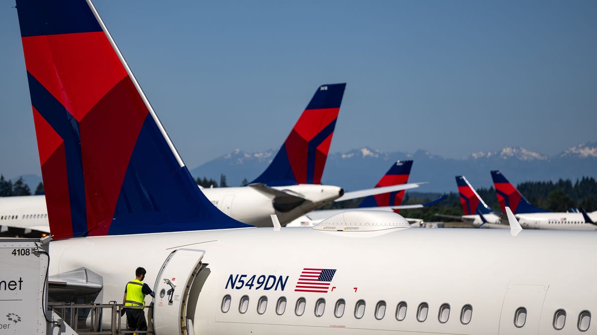 SEATTLE, WASHINGTON - JUNE 19: Delta Airlines planes are seen parked at Seattle-Tacoma International Airport on June 19, 2024 in Seattle, Washington. The airport covers 2,500 acres and has three parallel runways. It is the primary international airport serving Seattle and its metropolitan area in Washington state. (Photo by Kent Nishimura/Getty Images)