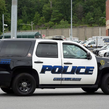 A Greenburgh police vehicle prepares to turn into the Greenburgh Police Department parking lot in White Plains June 27, 2025.