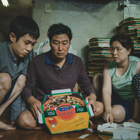 "Get Out" starring Daniel Kaluuya (left) and "Parasite," starring Choi Woo-sik, Song Kang-ho, Jang Hye-jin and Park So-dam.