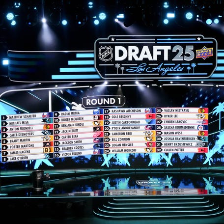 The draft board following the first round of the 2025 NHL Draft.
