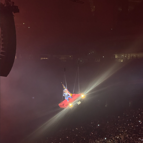 Beyoncé's car tilts midair during her June 28, 2025, show in Houston on her "Cowboy Carter" tour.