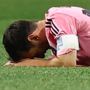Lionel Messi reacts during Inter Miami's 4-0 loss to Paris Saint-Germain in their round of 16 match of the FIFA Club World Cup.