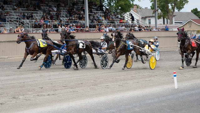 Harness racing at the annual Grand Circuit Races at Goshen Historic Track.