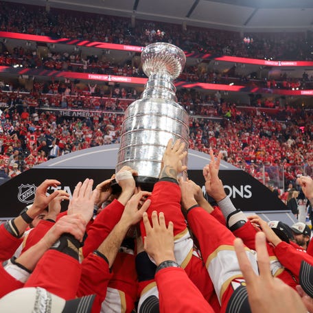 The Florida Panthers hoist the Stanley Cup on June 17.