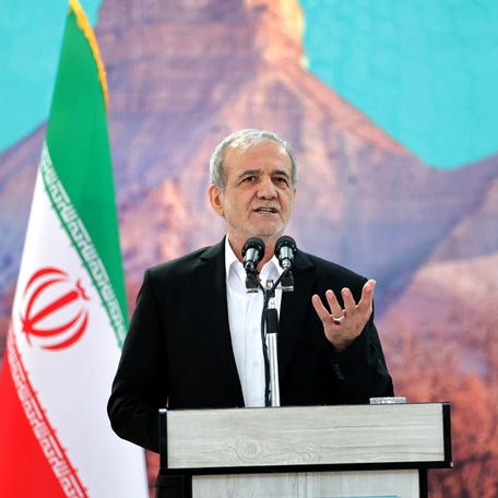 Iranian President Masoud Pezeshkian speaks during a meeting in Ilam, Iran, June 12, 2025.