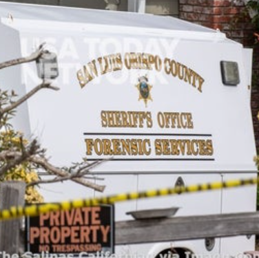 A San Luis Obispo County Sheriff's Office forensic services truck is parked on along a road on Tuesday, April 13, 2021