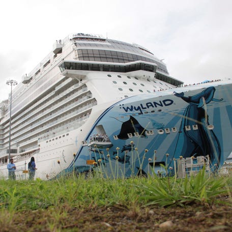 Norwegian Bliss is seen in the Canal on the outskirts of Panama City, Panama on May 14, 2018.