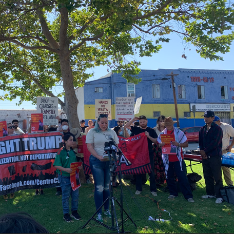 Verita Topete, a leader of the immigration committee at Centro CSO, at a Los Angeles news conference in late June.