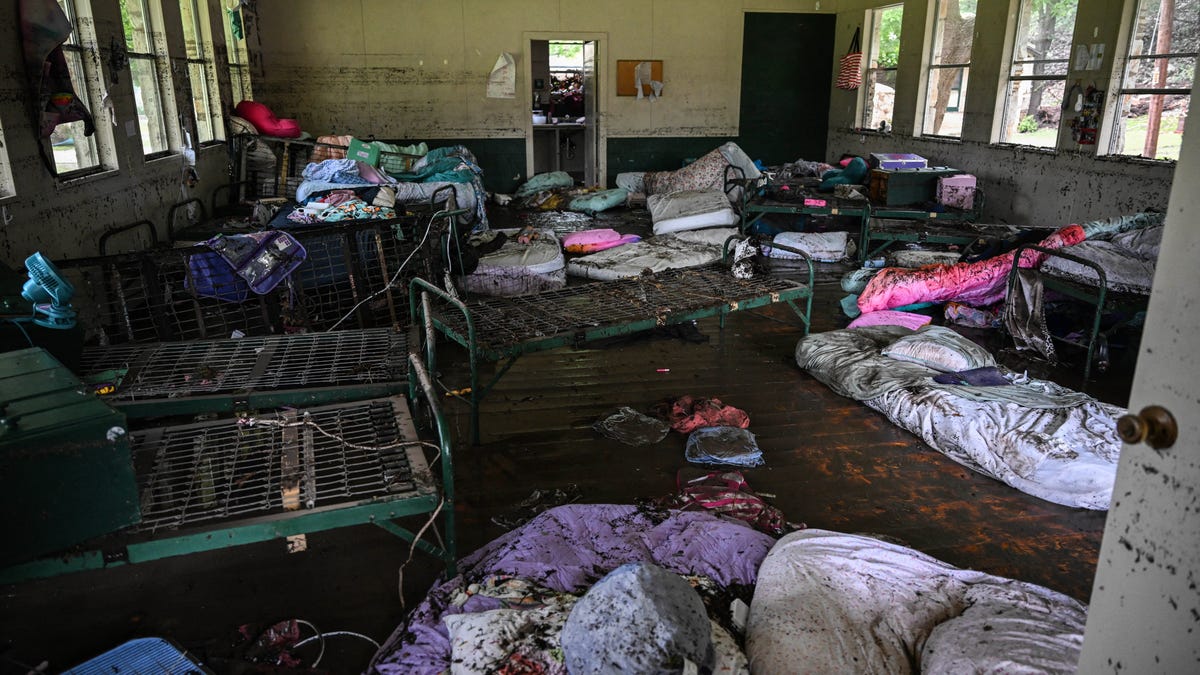 A view inside of a cabin at Camp Mystic, the site of where at least 20 girls went missing after flash flooding in Hunt, Texas, on July 5, 2025.