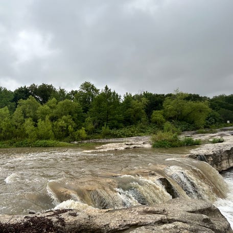 Onion Creek at Lower McKinney Falls in McKinney Falls State Park at noon on July 5, 2025.