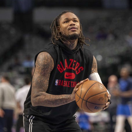 Former Portland Trail Blazers guard Ben McLemore (23) warms up before the game between the Dallas Mavericks and the Portland Trail Blazers at the American Airlines Center in Dallas, Texas on April 8, 2022.