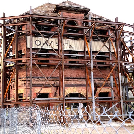 Remediation and shoring are complete on the O&W Railroad station in Middletown, New York, shown May 12, 2025.