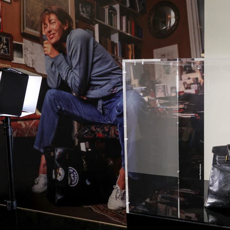 This photograph shows the "Birkin" bag by Hermes which belonged to British-French actress and singer Jane Birkin at the Sotheby's auction house in Paris on July 2, 2025, and which sold for $10 million on July 10.