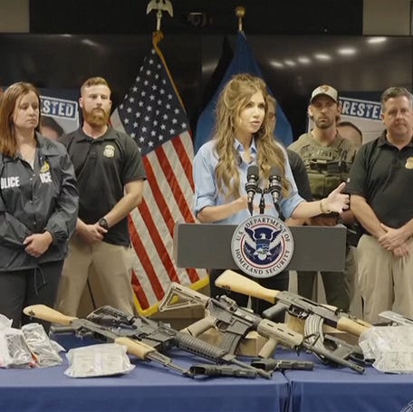 U.S. Homeland Security Secretary Kristi Noem, a former governor of South Dakota, says on July 14, 2025, in Tampa, Florida, that DHS is having conversations with five governors about putting detention facilities for undocumented immigrants in their states.