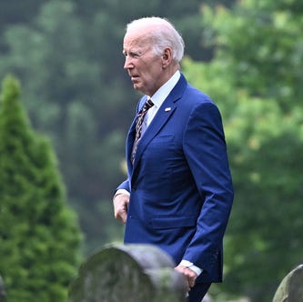 President Joe Biden arrives Saint Joseph on the Brandywine Catholic Church for a memorial mass on the 10th anniversary of the death of the President's son Beau Biden in Wilmington, Delaware on May 30, 2025.