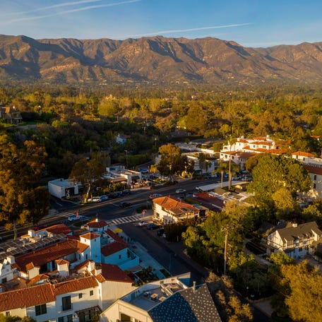 This aerial view of the Montecito neighborhood of Santa Barbara, California, on March 5, 2021.