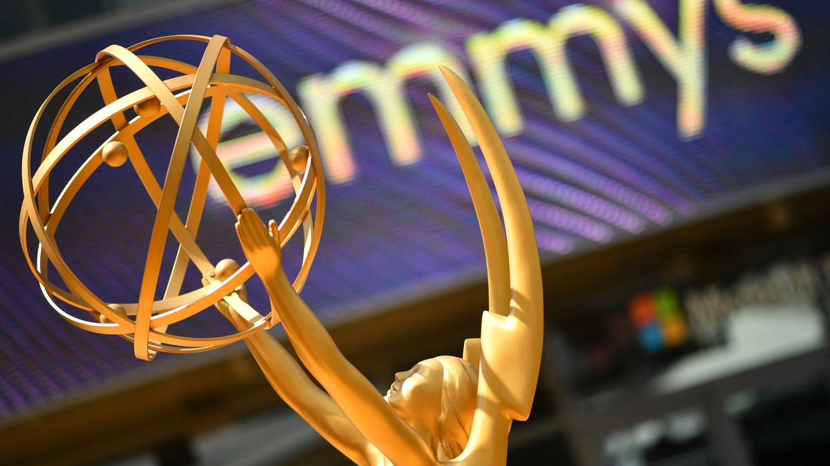 An Emmy statue is seen on the red carpet ahead of the 74th Emmy Awards at the Microsoft Theater in Los Angeles, California, on September 12, 2022. (Photo by Chris DELMAS / AFP) (Photo by CHRIS DELMAS/AFP via Getty Images)