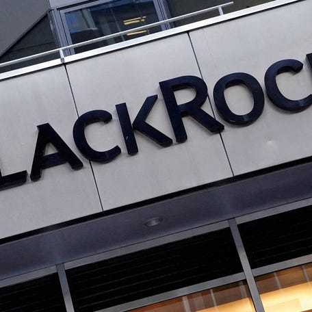 FILE PHOTO: The BlackRock logo is pictured outside their headquarters in the Manhattan borough of New York City, New York, U.S., May 25, 2021.