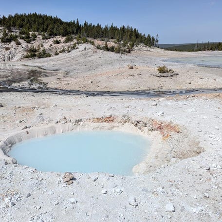 Geologists discovered a new blue water spring at Yellowstone National Park in April 2025.