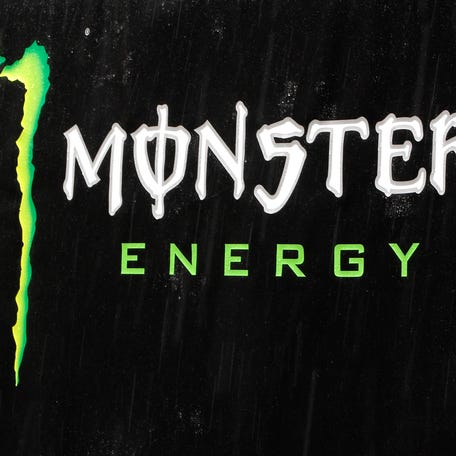 A view of the Monster Energy logo during the Monster Energy NASCAR Cup Series Food City 500 at Bristol Motor Speedway on April 23, 2017 in Bristol, Tennessee.