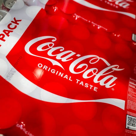 Coca Cola cans are pictured in a supermarket in Bayonne, New Jersey, on April 8, 2025.