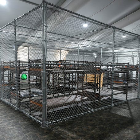 Beds inside a migrant detention center, dubbed "Alligator Alcatraz," as President Donald Trump toured the Ochopee, Florida, facility on July 1, 2025.