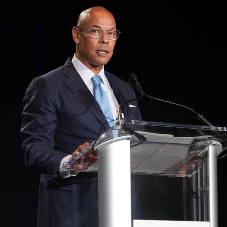 Feb 5, 2025; New Orleans, LA, USA; NFLPA executive director Lloyd Howell speaks during the NFLPA press conference in advance of Super Bowl LIX at the New Orleans Convention Center. Mandatory Credit: Kirby Lee-Imagn Images