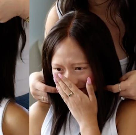 Girl with alopecia sheds joyful tears trying on her first wig