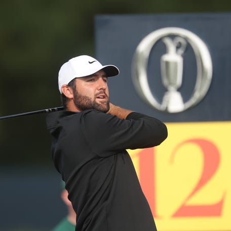 Scottie Scheffler tees off on the 12th hole during the third round of The 153rd Open Championship golf tournament on Jul 19, 2025.
