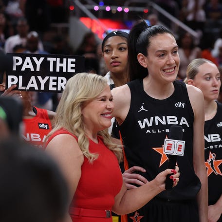 Team Collier forward Breanna Stewart celebrates after the WNBA All-Star Game.