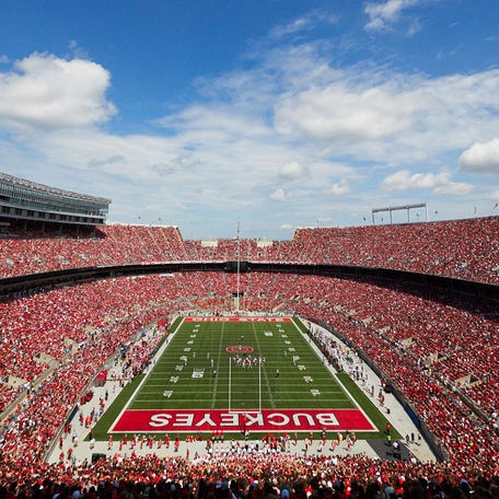 A general view of a college football game between Ohio State and Oregon State at Ohio Stadium.