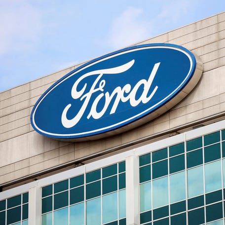 A Ford logo is seen on the Ford Motor World headquarters in Dearborn, Michigan, U.S., March 12, 2025.