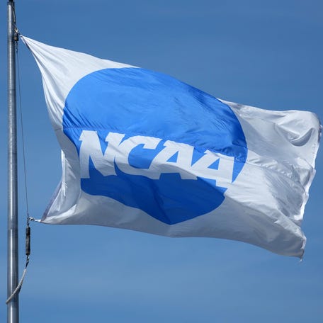 A NCAA logo flag at the NCAA Track and Field Championships at Hayward Field.