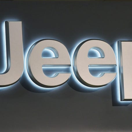 A Jeep logo is seen at the 2016 Washington Auto Show on January 27, 2015 in Washington, DC.