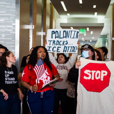 Protesters against immigration sweeps rally on June 13, 2025, in Los Angeles.