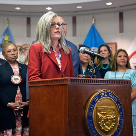 Governor Katie Hobbs speaks during a ceremonial bill signing in Phoenix on May 21, 2025.