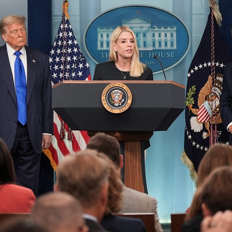 U.S. Attorney General Pam Bondi speaks to the media as U.S. President Donald Trump and U.S. Deputy Attorney General Todd Blanche listen, after the U.S. Supreme Court dealt a blow to the power of federal judges by restricting their ability to grant broad legal relief in cases as the justices acted in a legal fight over President Donald Trump's bid to limit birthright citizenship, in the Press Briefing Room at the White House in Washington D.C., June 27, 2025.